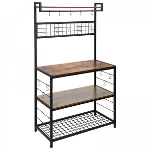 ERGODESIGN Baker’s Racks and Microwave Stands for Kitchen Utensils with 16 Hooks & 3-layer Shelves