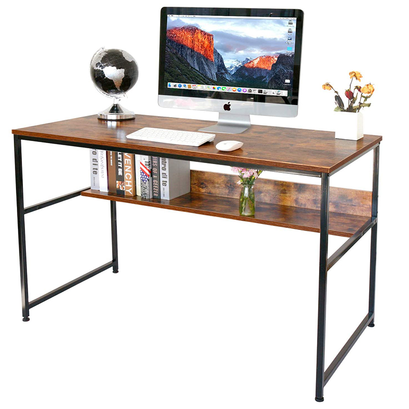 ERGODESIGN Rustic Brown Home Office Desk and Computer Desk with L Shelf Featured Image
